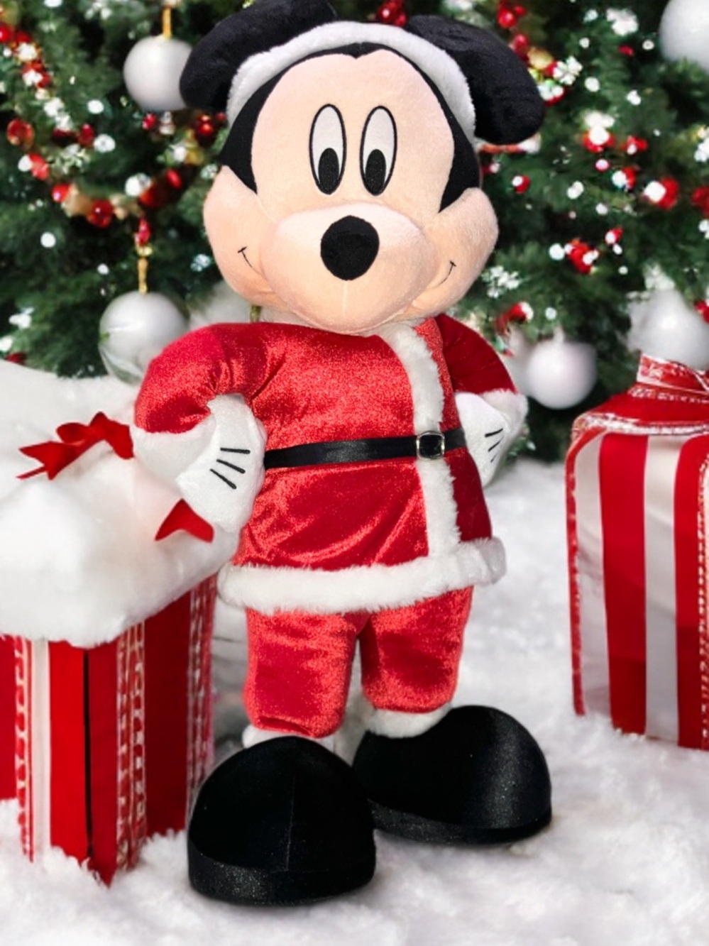 Vintage MICKEY MOUSE Santa Claus Large Standing Plush Plushie Stuffed Disney
